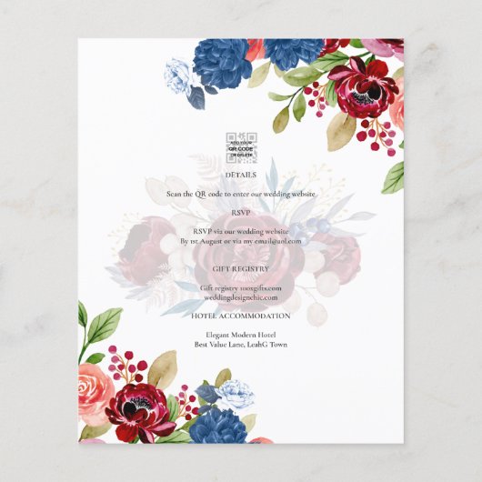 Rustieke Bourgondië Blauw Bloemige Trouw (Achterkant)