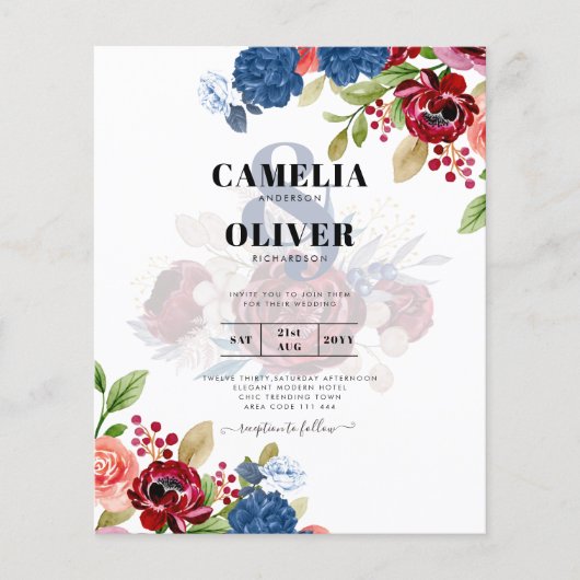 Rustieke Bourgondië Blauw Bloemige Trouw (Voorkant)