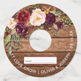 Rustieke Bourgondië Bloem Houten Bruiloft Wijnglaslabel