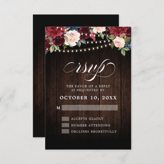 Rustieke Bourgondië Bloemenslinger Licht Trouw-RSV RSVP Kaartje (Voorkant / Achterkant)