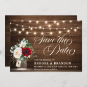 Rustieke Bourgondië Bloemenslinger met Metselpot Save The Date (Voorkant / Achterkant)