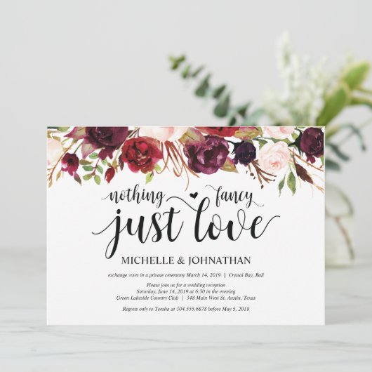 Rustieke Bourgondië Bloemige Elopement Ontvangst U Kaart (Staand voorkant)