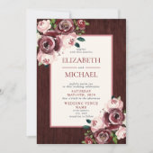 Rustieke  Bourgondië Blush Roze Foto Bruiloft Kaart (Voorkant)