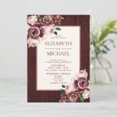 Rustieke  Bourgondië Blush Roze Foto Bruiloft Kaart (Staand voorkant)