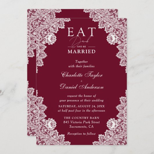 Rustieke Bourgondië Eet Drink en wees getrouwd Bru Kaart (Voorkant / Achterkant)