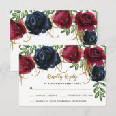 Rustieke Bourgondië en Navyblauwe Trouw RSVP Kaart (Voorkant / Achterkant)