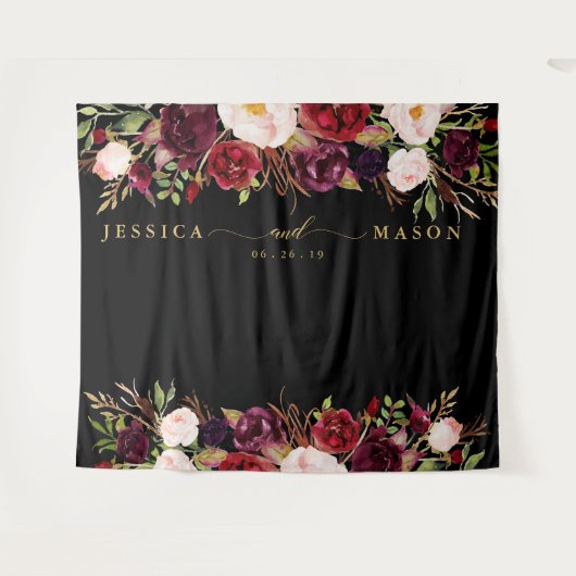 Rustieke Bourgondië Marsala Gouden Achtergrond Fot Wandkleed (Voorkant (horizontaal))