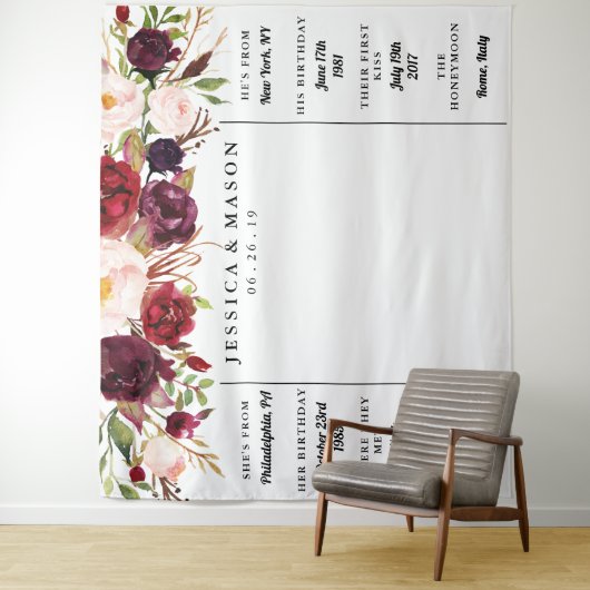 Rustieke Bourgondië Marsala Trouwachtergrond Wandkleed (In situ)