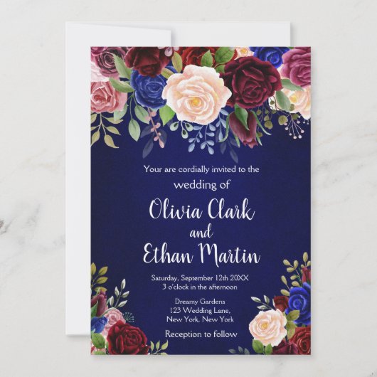 Rustieke Bourgondië Navy Bloem Kaart (Voorkant)