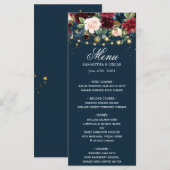 Rustieke Bourgondië Navyblauw & Rode Bloemen & Lic Menu (Voorkant / Achterkant)