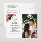 Rustieke Bourgondië Roze Bloemige Trouw Save Date Briefkaart (Voorkant / Achterkant)