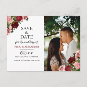 Rustieke Bourgondië Roze Bloemige Trouw Save Date Briefkaart