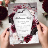 Rustieke Bourgondië & Zwarte Kist Halloween Party Kaart