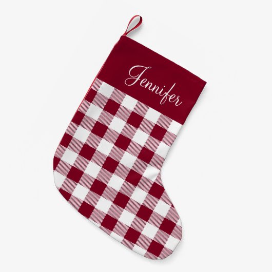 Rustieke Bourgondiërode Buffalo Plaid Naam Kleine Kerstsok (Voorkant (Hangend))