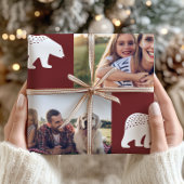 Rustieke Bourgondische Beren Fotocollage Kerst Cadeaupapier