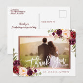 Rustieke Bourgondische bloem bruiloft foto dank je Aankondigingskaart (Voorkant / Achterkant)