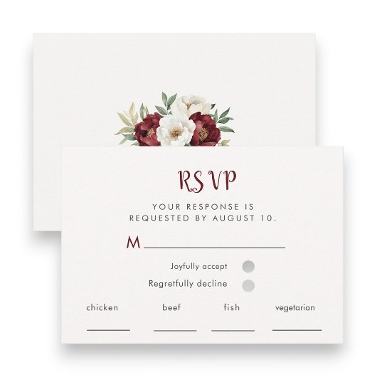 Rustieke Bourgondische bloem bruiloft reactiekaart RSVP Kaartje