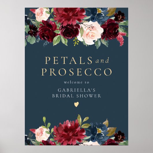 Rustieke Bourgondische bloemblaadjes & Prosecco Vr Poster (Voorkant)