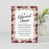 Rustieke Bourgondische bloemen bruiloft repetitie  Kaart (Staand voorkant)