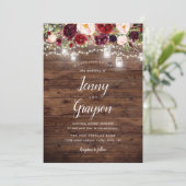 Rustieke Bourgondische Bloemen Mason Jar Lights br Kaart (Staand voorkant)