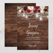 Rustieke Bourgondische Bloemen Mason Jar Lights br Kaart (Voorkant / Achterkant)