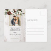 Rustieke Bourgondische bloemenbruiloft foto dank u Briefkaart (Achterkant)