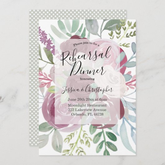 Rustieke Bourgondische bloemenbruiloft repetitie d Kaart (Voorkant / Achterkant)