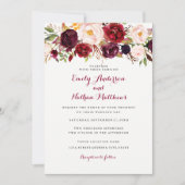 Rustieke Bourgondische bloemenbruiloft uitnodiging (Voorkant)