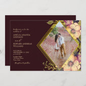 Rustieke Bourgondische bloemenbruiloft uitnodiging (Voorkant / Achterkant)