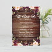 Rustieke Bourgondische Bloemengelofte Vernieuwing  Kaart (Staand voorkant)