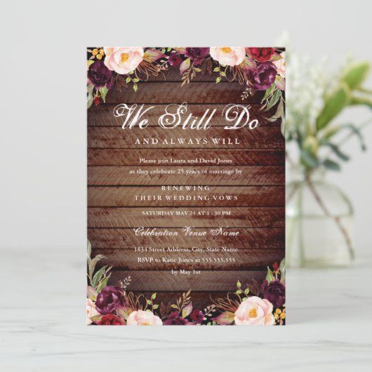 Rustieke Bourgondische Bloemengelofte Vernieuwing  Kaart (Staand voorkant)