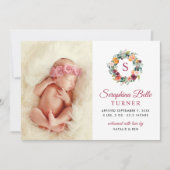 Rustieke Bourgondische bloemenkrans Monogram Foto  Aankondiging (Voorkant)