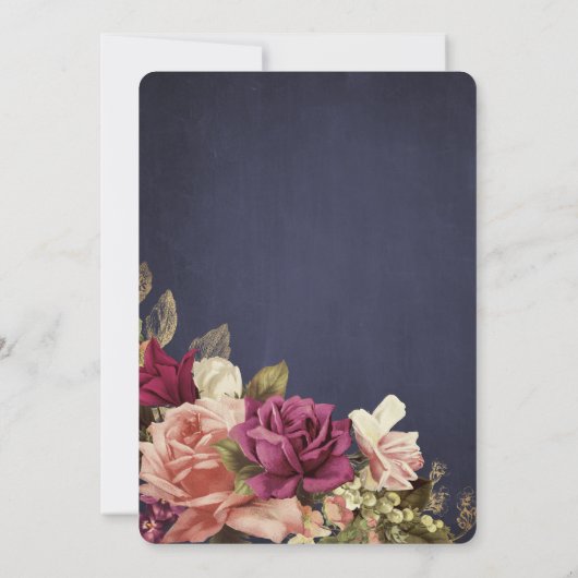 Rustieke  Bourgondische bloemenkrijtbordbruiloft Kaart (Achterkant)