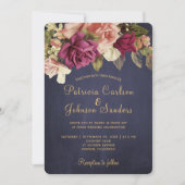 Rustieke  Bourgondische bloemenkrijtbordbruiloft Kaart (Voorkant)