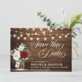 Rustieke Bourgondische bloemenslingerlamp in metse Save The Date (Staand voorkant)