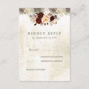 Rustieke Bourgondische bruiloft Bloemen RSVP Kaartje