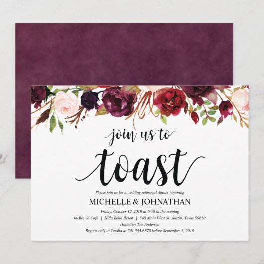 Rustieke Bourgondische bruiloft repetitie diner no Kaart (Voorkant / Achterkant)