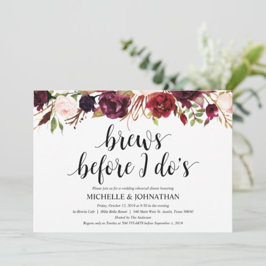 Rustieke Bourgondische bruiloft repetitie diner no Kaart (Staand voorkant)