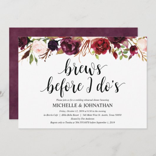 Rustieke Bourgondische bruiloft repetitie diner no Kaart (Voorkant / Achterkant)