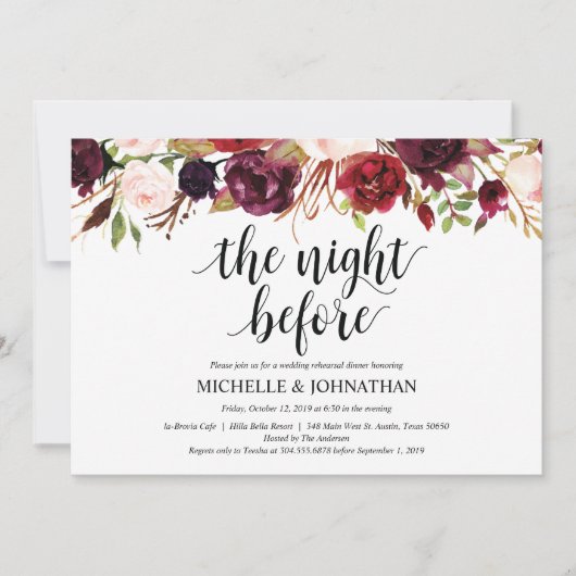 Rustieke Bourgondische bruiloft repetitie diner no Kaart (Voorkant)