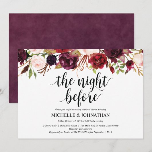 Rustieke Bourgondische bruiloft repetitie diner no Kaart (Voorkant / Achterkant)