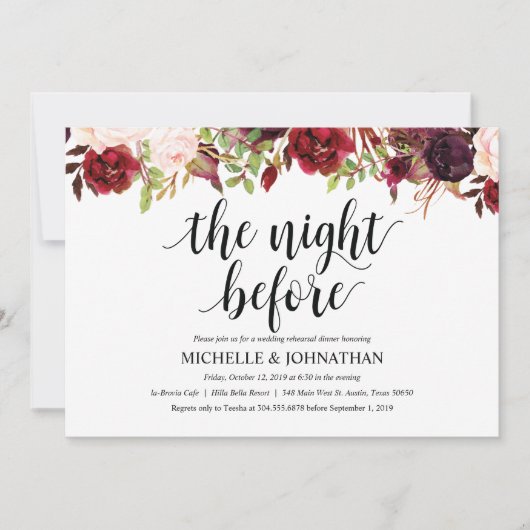 Rustieke Bourgondische bruiloft repetitie Diner Ui Kaart (Voorkant)