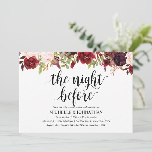 Rustieke Bourgondische bruiloft repetitie Diner Ui Kaart (Staand voorkant)