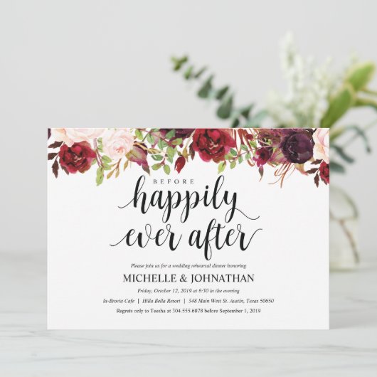 Rustieke Bourgondische bruiloft repetitie Diner Ui Kaart (Staand voorkant)