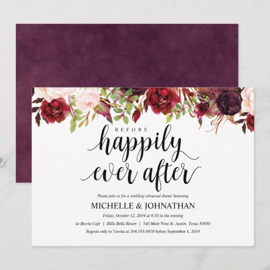 Rustieke Bourgondische bruiloft repetitie Diner Ui Kaart (Voorkant / Achterkant)