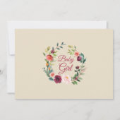 Rustieke Bourgondische Floral Baby Meisje Foto Geb Aankondiging (Achterkant)