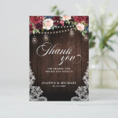 Rustieke Bourgondische Floral Mason Jar bruiloft d Bedankkaart (Staand voorkant)