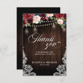 Rustieke Bourgondische Floral Mason Jar bruiloft d Bedankkaart (Voorkant / Achterkant)