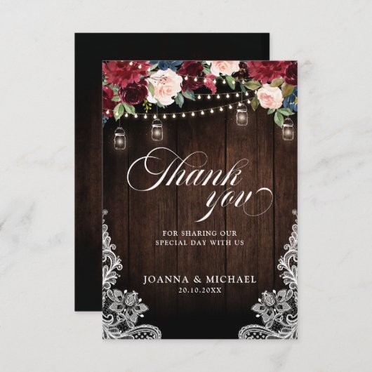Rustieke Bourgondische Floral Mason Jar bruiloft d Bedankkaart (Voorkant / Achterkant)