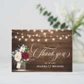 Rustieke Bourgondische Floral Mason Jar bruiloft d Bedankkaart (Staand voorkant)